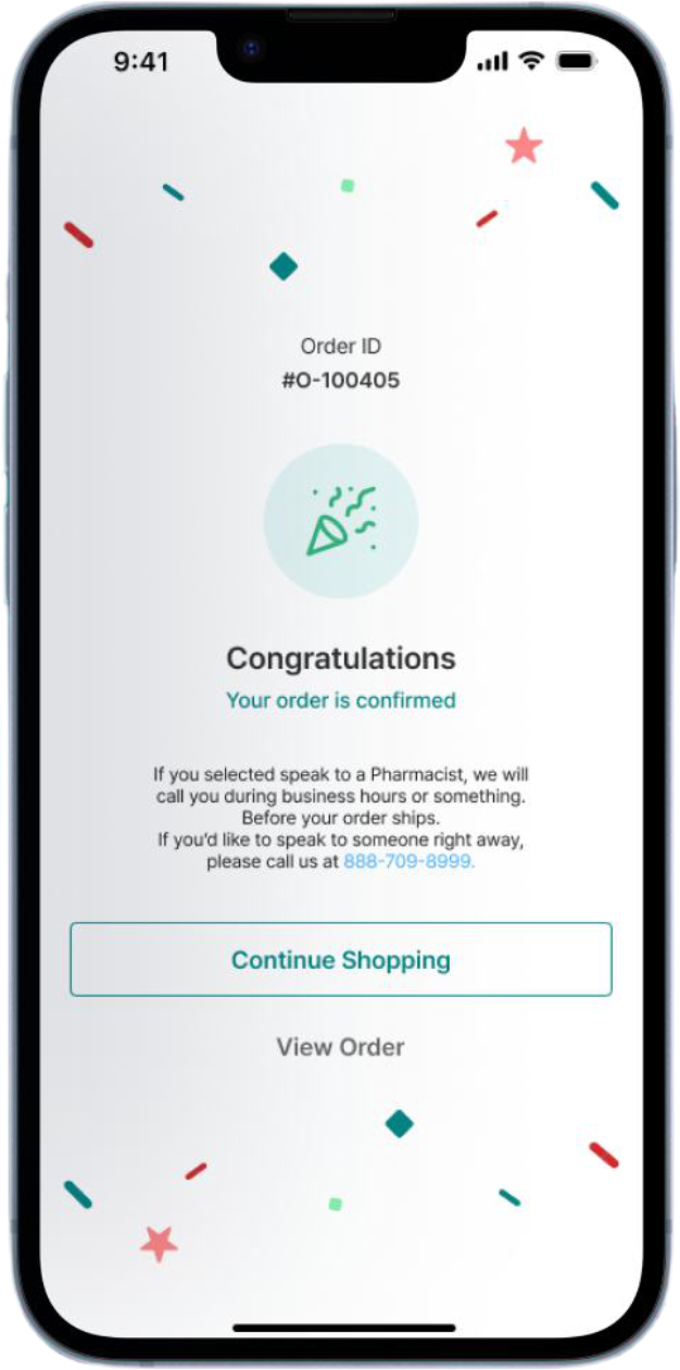 Order Confirmation screen