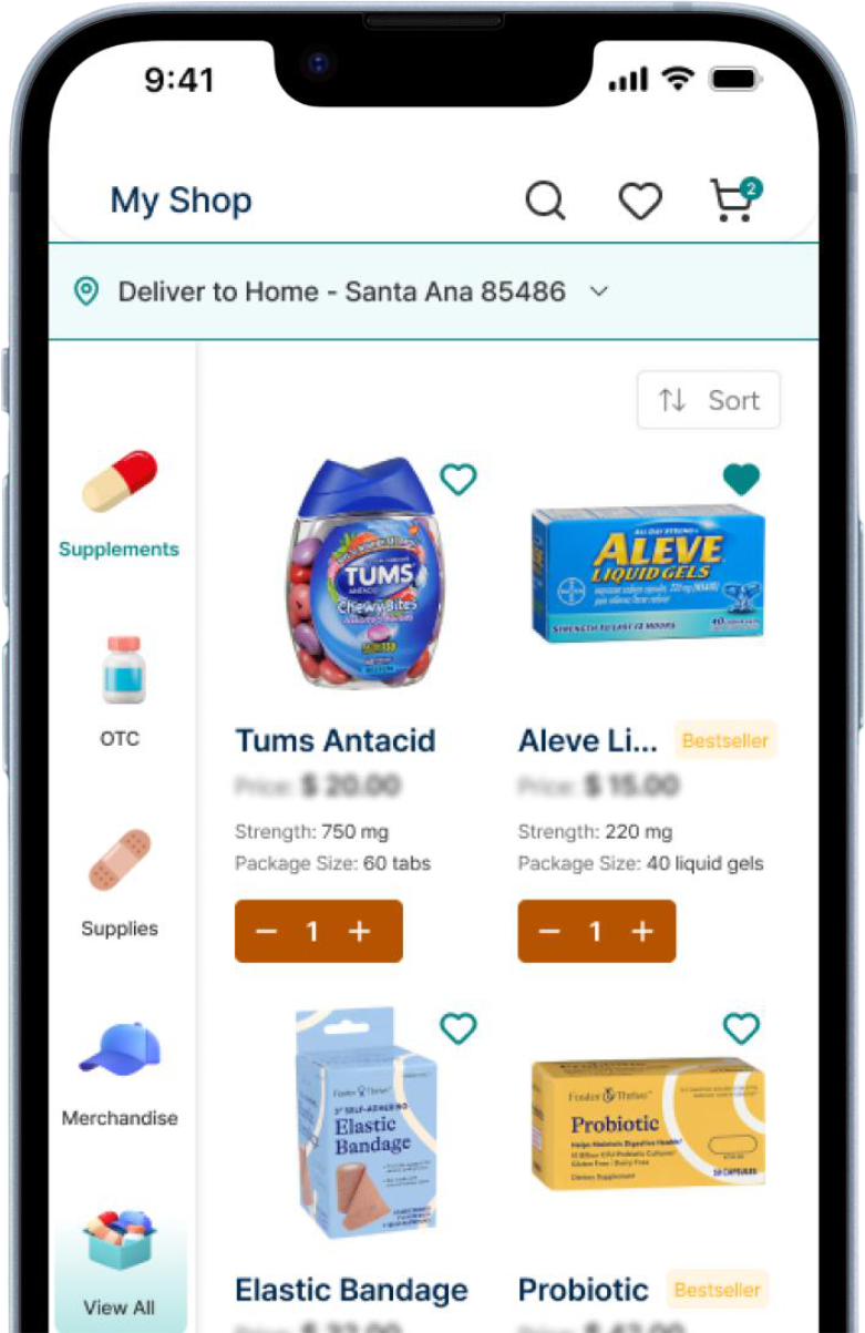 Wellness shop screen